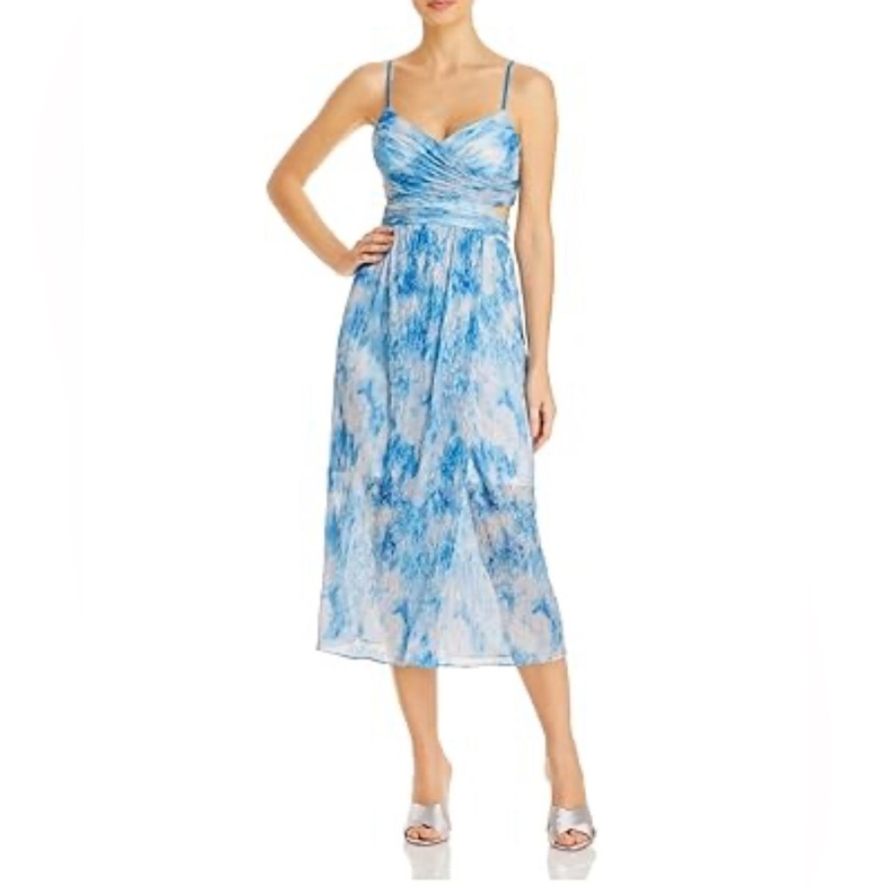 NWT Aidan by Aidan Mattox Women’s Blue Tie Dye Zippered Cut Out Midi Dress